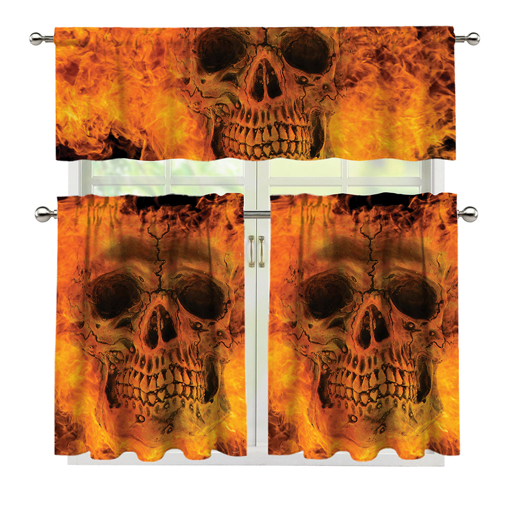 Fire Skull Print 3 Piece Kitchen Curtains