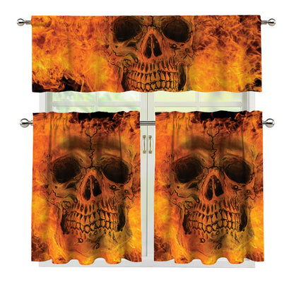 Fire Skull Print 3 Piece Kitchen Curtains