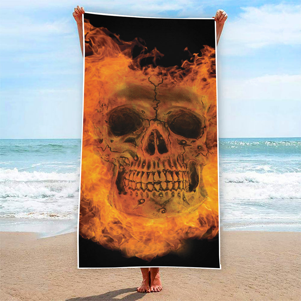 Fire Skull Print Beach Towel