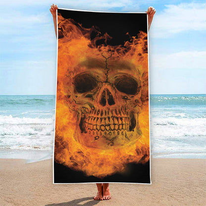 Fire Skull Print Beach Towel