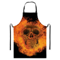 Fire Skull Print Bib Apron With Pocket