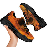 Fire Skull Print Black Chunky Shoes