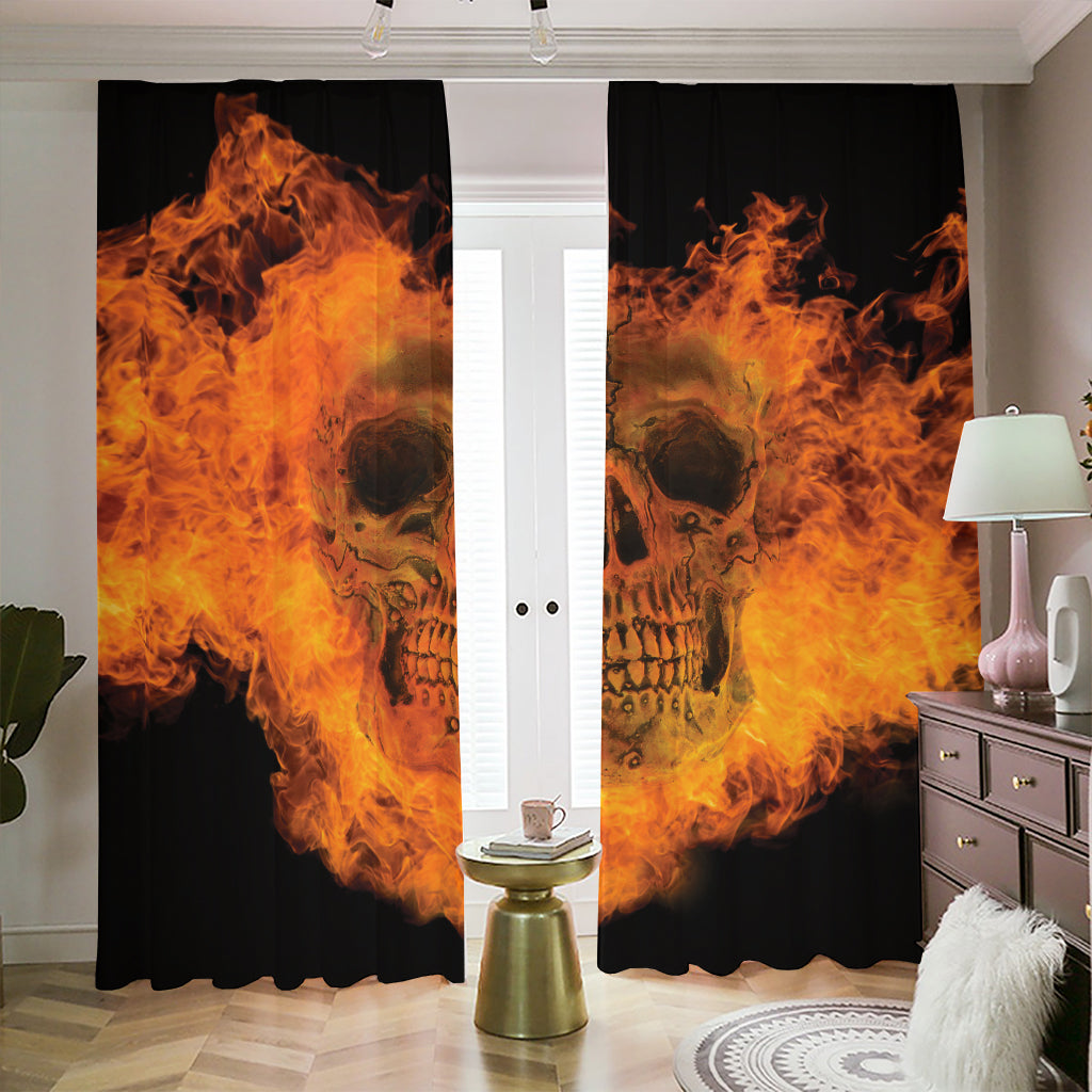 Fire Skull Print Blackout Pencil Pleat Curtains
