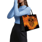 Fire Skull Print Canvas Tote Bag