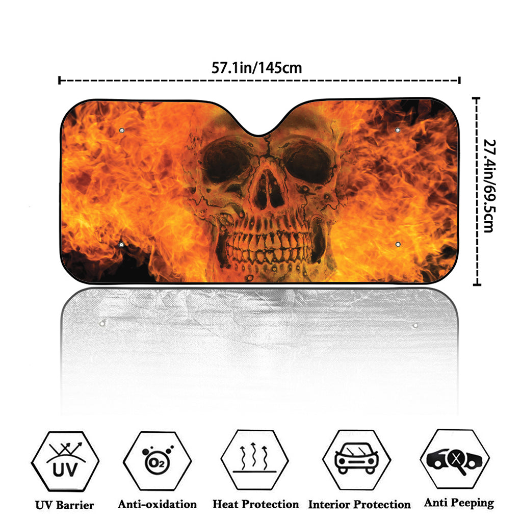 Fire Skull Print Car Windshield Sun Shade