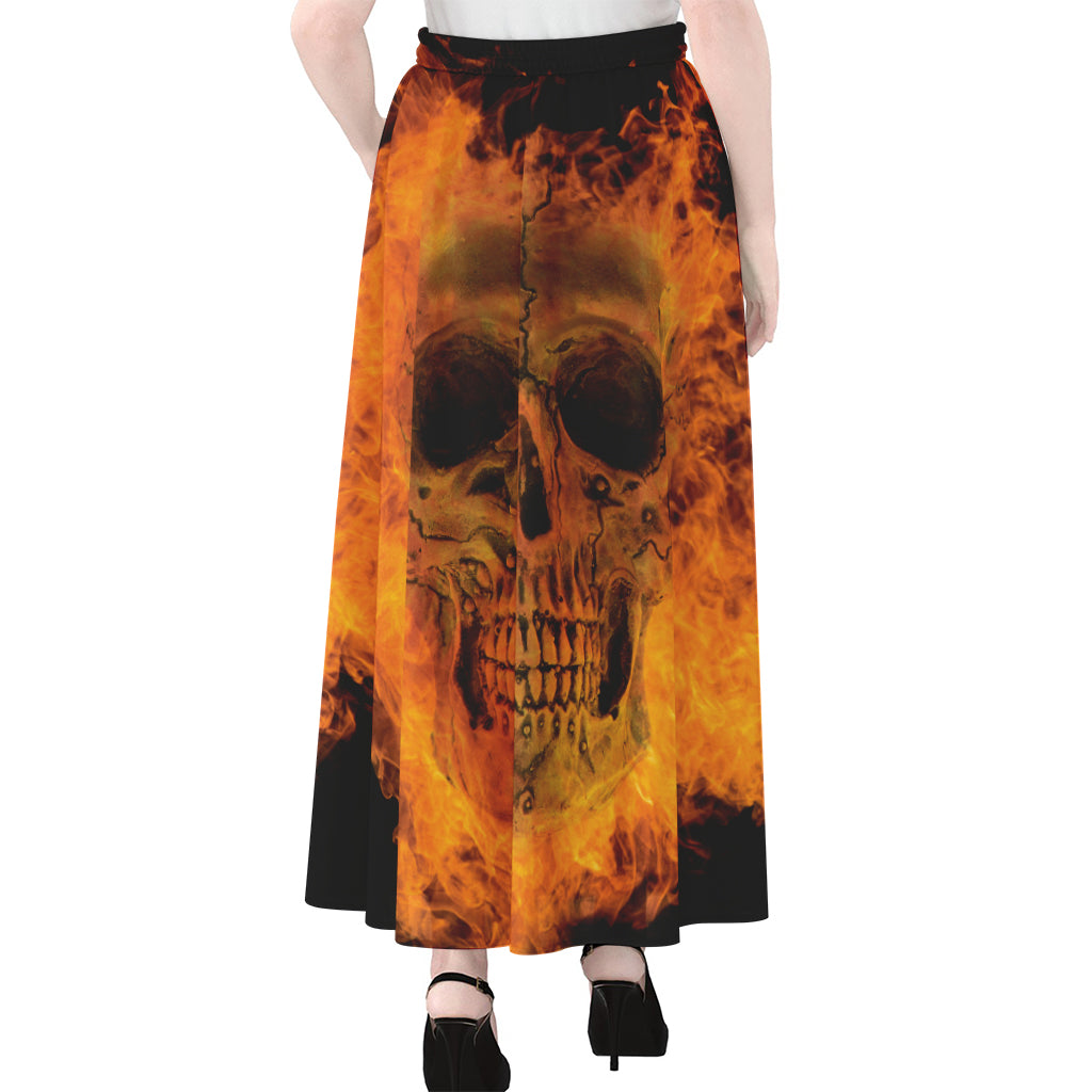 Fire Skull Print Chiffon Maxi Skirt