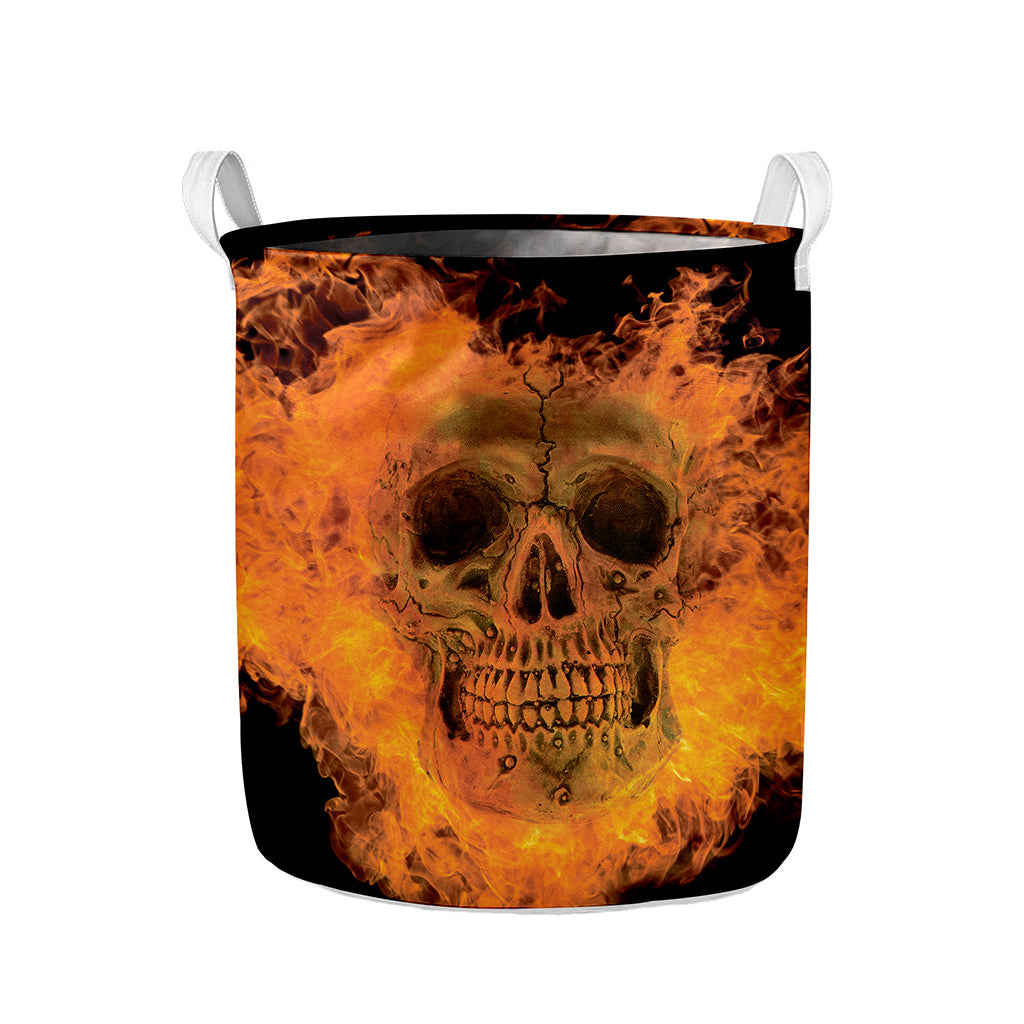 Fire Skull Print Collapsible Laundry Basket