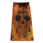 Fire Skull Print Cotton Front Slit Maxi Skirt