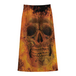 Fire Skull Print Cotton Front Slit Maxi Skirt