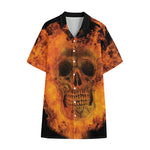 Fire Skull Print Cotton Hawaiian Shirt