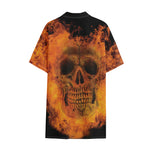 Fire Skull Print Cotton Hawaiian Shirt