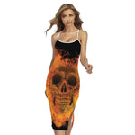 Fire Skull Print Cross Back Cami Dress