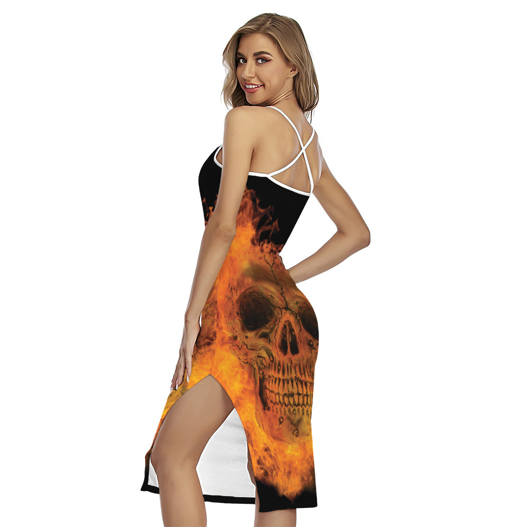 Fire Skull Print Cross Back Cami Dress