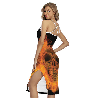 Fire Skull Print Cross Back Cami Dress