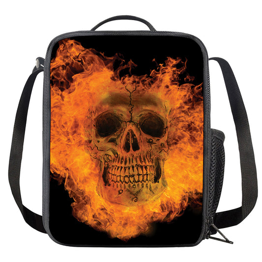 Fire Skull Print Crossbody Lunch Bag