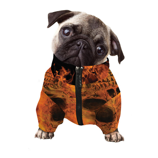 Fire Skull Print Dog Zip Up Jacket
