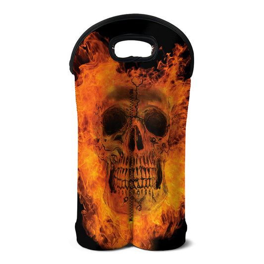 Fire Skull Print Double Neoprene Wine Tote