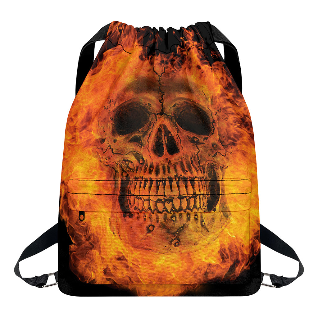 Fire Skull Print Drawstring Backpack