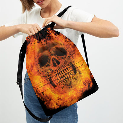 Fire Skull Print Drawstring Backpack