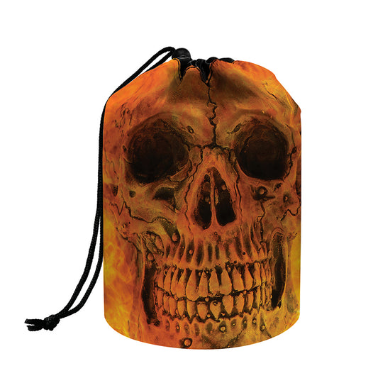 Fire Skull Print Drawstring Makeup Bag