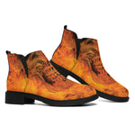 Fire Skull Print Flat Ankle Boots
