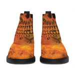Fire Skull Print Flat Ankle Boots