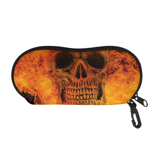 Fire Skull Print Glasses Case