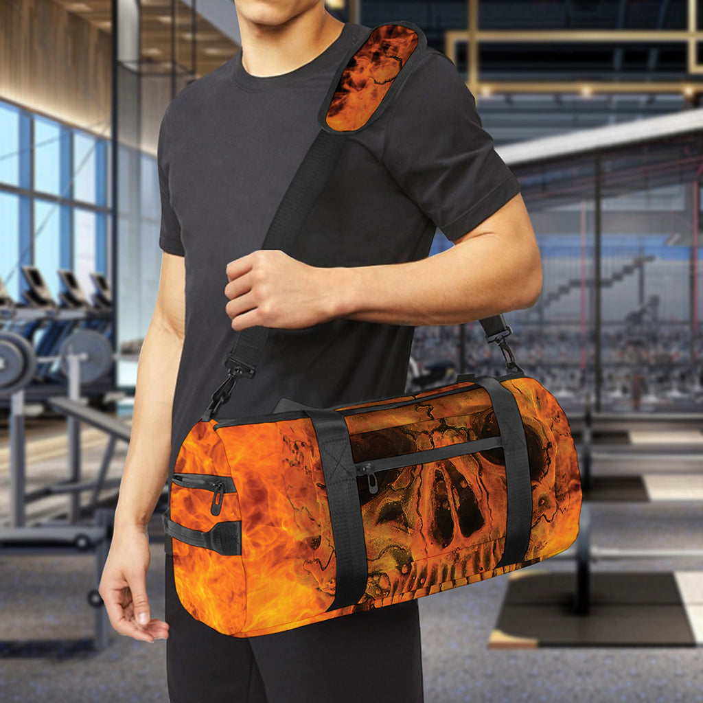Fire Skull Print Gym Bag