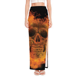 Fire Skull Print High Slit Maxi Skirt