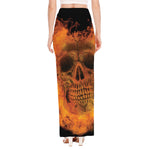 Fire Skull Print High Slit Maxi Skirt