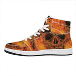 Fire Skull Print High Top Leather Sneakers