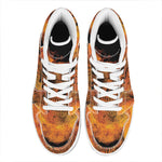 Fire Skull Print High Top Leather Sneakers