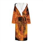Fire Skull Print Hooded Bathrobe