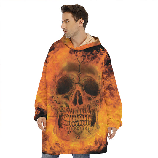 Fire Skull Print Hoodie Blanket