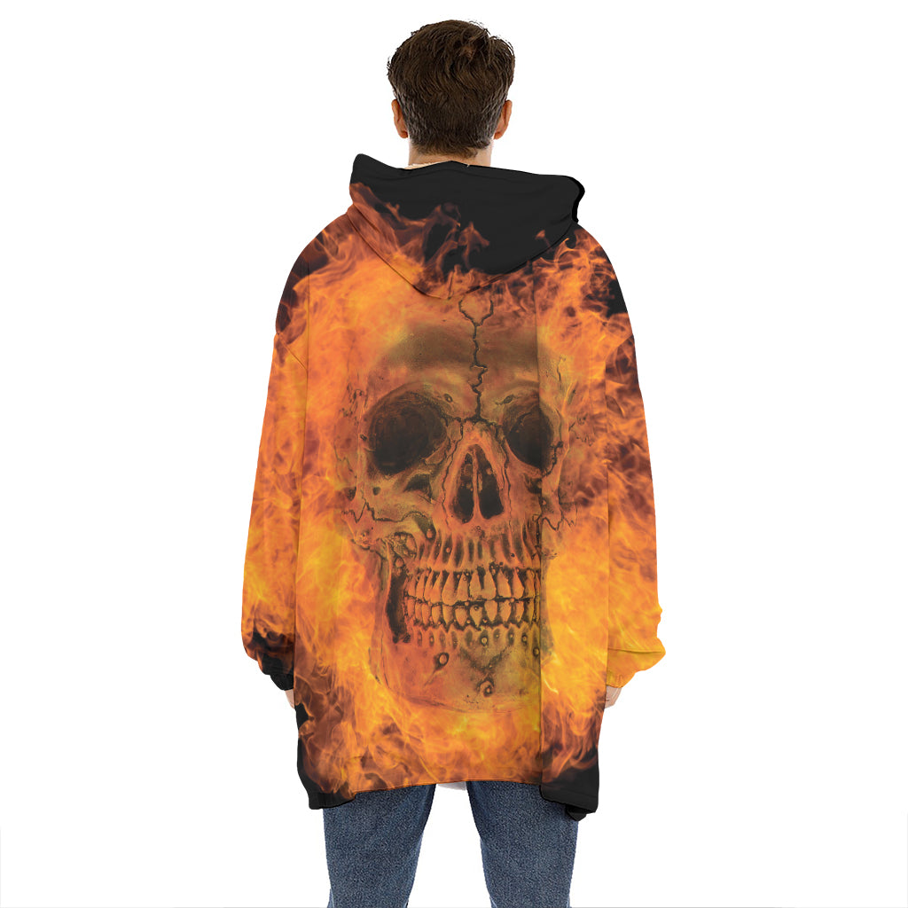 Fire Skull Print Hoodie Blanket