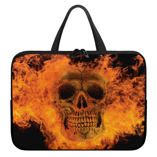 Fire Skull Print Laptop Sleeve With Handle