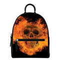 Fire Skull Print Leather Backpack
