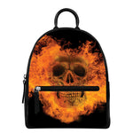 Fire Skull Print Leather Backpack