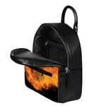 Fire Skull Print Leather Backpack