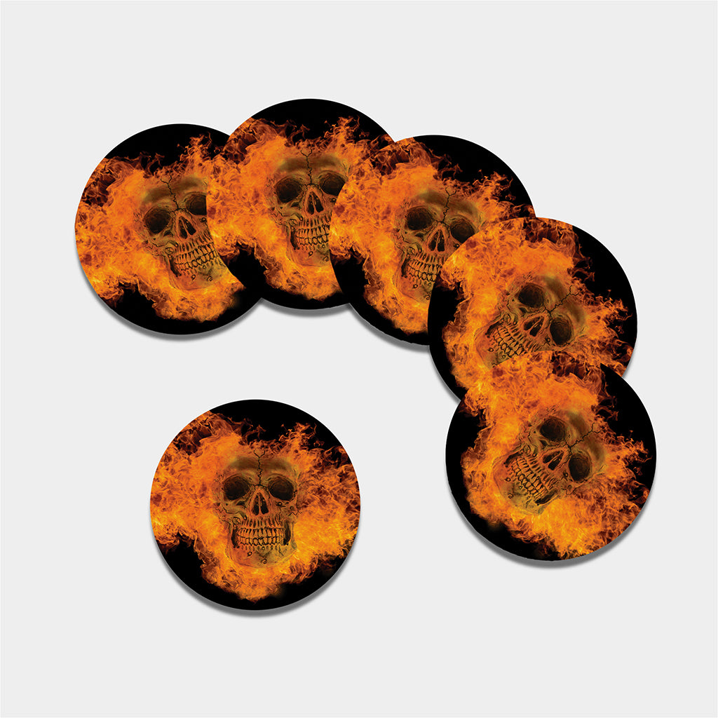 Fire Skull Print Leather Coaster Set