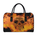 Fire Skull Print Leather Duffel Bag