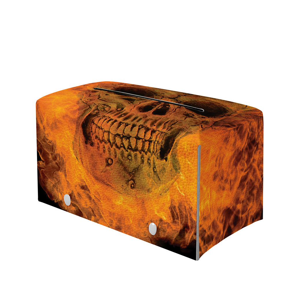 Fire Skull Print Leather Tissue Box Cover