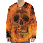 Fire Skull Print Long Sleeve Baseball Jersey