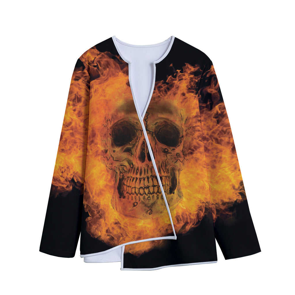 Fire Skull Print Long Sleeve Short Coat