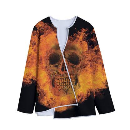 Fire Skull Print Long Sleeve Short Coat