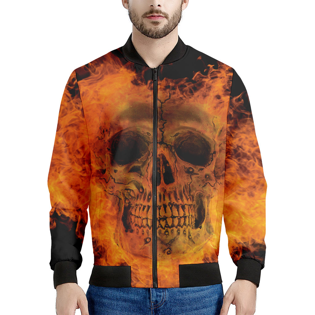 Fire Skull Print Men's Bomber Jacket