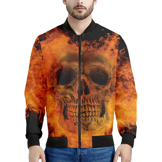 Fire Skull Print Men's Bomber Jacket