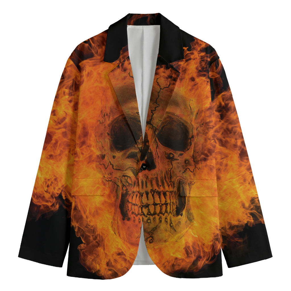 Fire Skull Print Men's Cotton Blazer