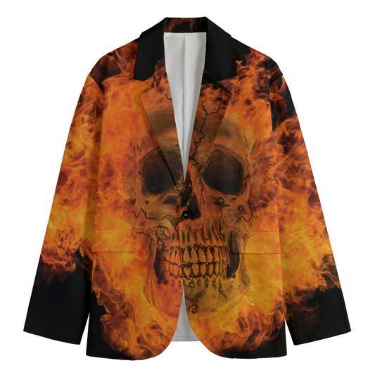 Fire Skull Print Men's Cotton Blazer