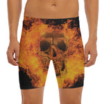 Fire Skull Print Men's Long Boxer Briefs